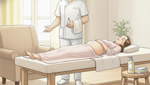 Femme enceinte qui sr fait masser par anthony aziza ostéopathe à domiciel